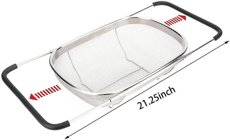 NObranded Over The Sink Stainless Steel Oval Colander with Expandable Rubber Grip Handles Strainers, Fine Mesh Strainer Basket Kitchen 6 Quarts Colander for Strain, Drain, Rinse Fruits, Vegetables - Image 2